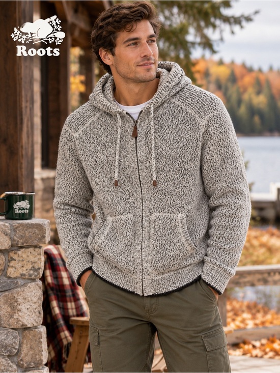 Roots Other - Roots Men's Size Medium Heather Grey Zip-Front Hoodie Sweater